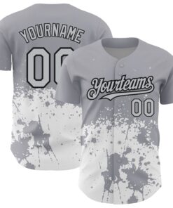 Custom Gray Black-White 3D Pattern Design Abstract Splash Grunge Art Authentic Baseball Jersey