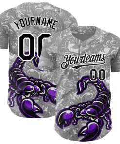 Custom Gray Black-White 3D Pattern Design Animal Scorpion Authentic Baseball Jersey