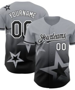 Custom Gray Black-White 3D Pattern Design Gradient Style Twinkle Star Authentic Baseball Jersey