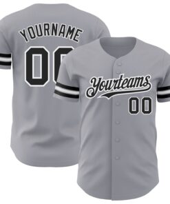 Custom Gray Black-White Authentic Baseball Jersey