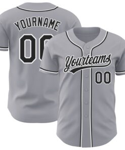 Custom Gray Black-White Authentic Baseball Jersey