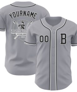 Custom Gray Black-White Authentic Baseball Jersey