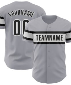 Custom Gray Black-White Authentic Baseball Jersey