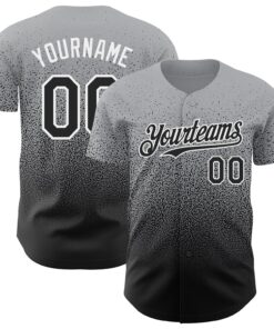 Custom Gray Black-White Authentic Fade Fashion Baseball Jersey