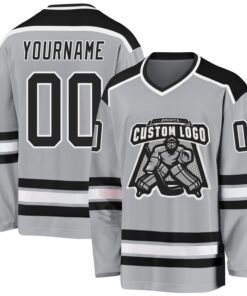 Custom Gray Black-White Hockey Jersey