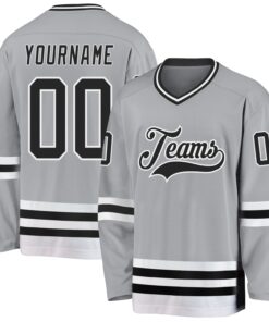 Custom Gray Black-White Hockey Jersey