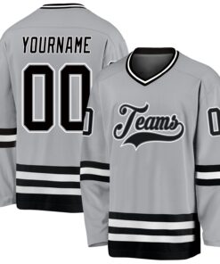 Custom Gray Black-White Hockey Jersey
