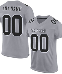 Custom Gray Black-White Mesh Authentic Football Jersey