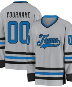 Custom Gray Blue-Black Hockey Jersey