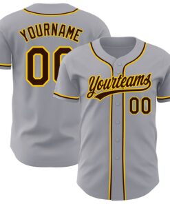 Custom Gray Brown-Gold Authentic Baseball Jersey