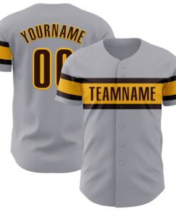 Custom Gray Brown-Gold Authentic Baseball Jersey