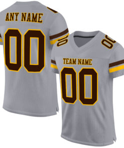 Custom Gray Brown-Gold Mesh Authentic Football Jersey