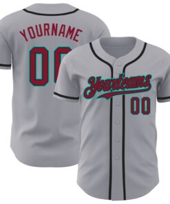 Custom Gray Crimson Black-Aqua Authentic Baseball Jersey