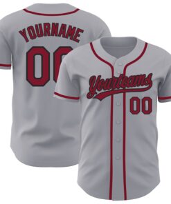 Custom Gray Crimson-Black Authentic Baseball Jersey