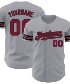 Custom Gray Crimson-Black Authentic Baseball Jersey