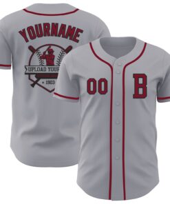 Custom Gray Crimson-Black Authentic Baseball Jersey