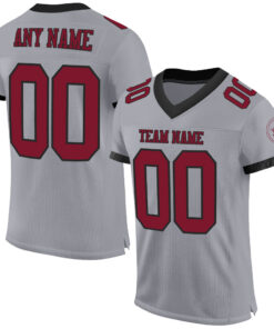 Custom Gray Crimson-Black Mesh Authentic Football Jersey