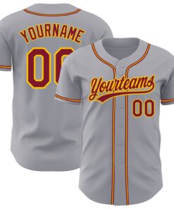 Custom Gray Crimson-Gold Authentic Baseball Jersey