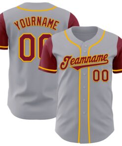 Custom Gray Crimson-Gold Authentic Two Tone Baseball Jersey