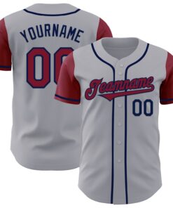 Custom Gray Crimson-Navy Authentic Two Tone Baseball Jersey