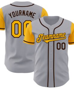 Custom Gray Gold-Brown Authentic Two Tone Baseball Jersey