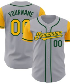 Custom Gray Gold-Green Authentic Two Tone Baseball Jersey