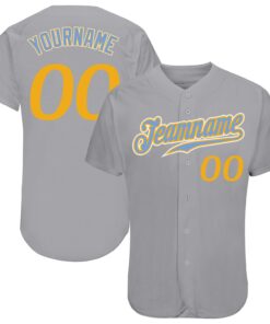 Custom Gray Gold-Light Blue Authentic Baseball Jersey
