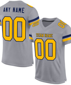 Custom Gray Gold-White Mesh Authentic Football Jersey