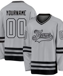 Custom Gray Gray-Black Hockey Jersey
