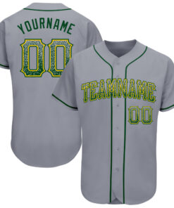 Custom Gray Green-Gold Authentic Drift Fashion Baseball Jersey