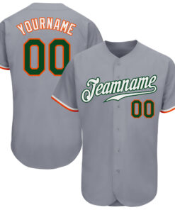 Custom Gray Green-Orange Authentic Baseball Jersey