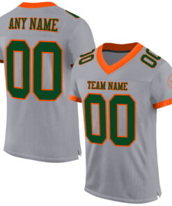 Custom Gray Green-Orange Mesh Authentic Football Jersey
