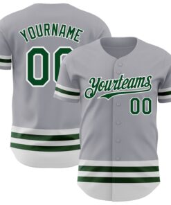 Custom Gray Green-White Line Authentic Baseball Jersey