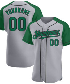 Custom Gray Kelly Green-Black Authentic Raglan Sleeves Baseball Jersey