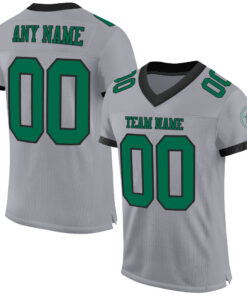 Custom Gray Kelly Green-Black Mesh Authentic Football Jersey