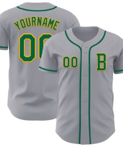 Custom Gray Kelly Green-Gold Authentic Baseball Jersey