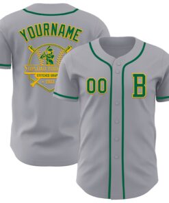 Custom Gray Kelly Green-Gold Authentic Baseball Jersey