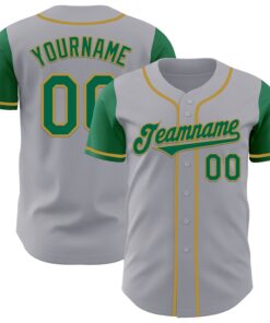 Custom Gray Kelly Green-Old Gold Authentic Two Tone Baseball Jersey