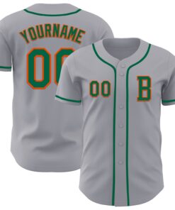 Custom Gray Kelly Green-Orange Authentic Baseball Jersey