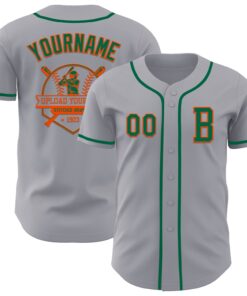 Custom Gray Kelly Green-Orange Authentic Baseball Jersey