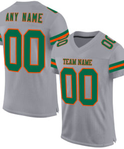 Custom Gray Kelly Green-Orange Mesh Authentic Football Jersey