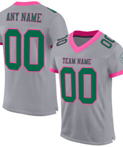 Custom Gray Kelly Green-Pink Mesh Authentic Football Jersey