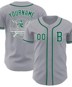 Custom Gray Kelly Green-White Authentic Baseball Jersey