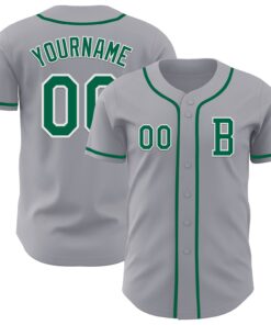 Custom Gray Kelly Green-White Authentic Baseball Jersey