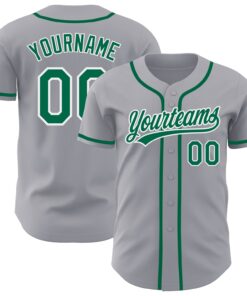 Custom Gray Kelly Green-White Authentic Baseball Jersey