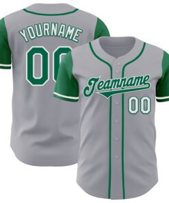 Custom Gray Kelly Green-White Authentic Two Tone Baseball Jersey