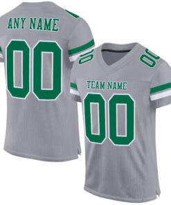 Custom Gray Kelly Green-White Mesh Authentic Football Jersey