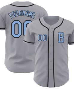 Custom Gray Light Blue-Black Authentic Baseball Jersey