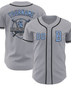 Custom Gray Light Blue-Black Authentic Baseball Jersey
