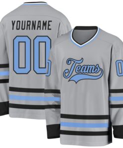 Custom Gray Light Blue-Black Hockey Jersey